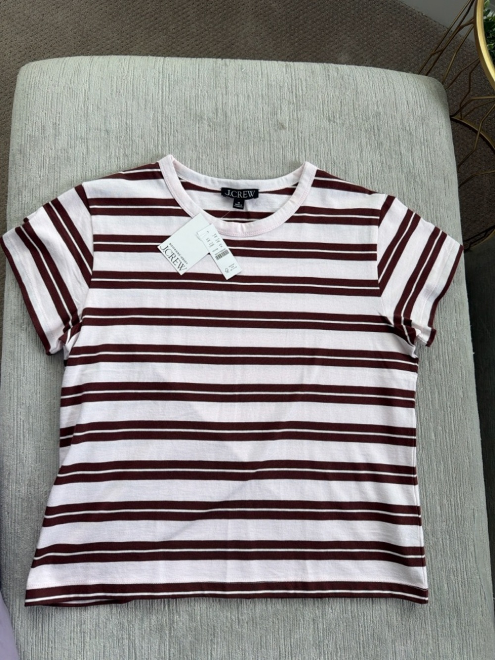 J.Crew Boyfriend Jersey Tee Burgundy Stripe Cotton T-Shirt Size M NWT